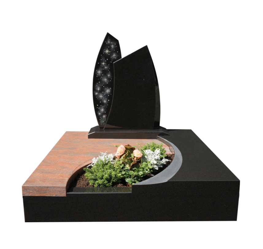 Grabanlage, Grabstein mit Sternen aus Jet Black und Multicolour Red