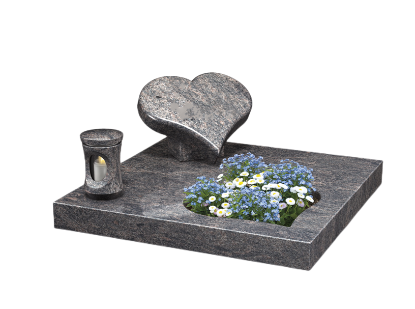 Grabanlage, Urnengrabanlage mit Herz und Laterne Liegestein