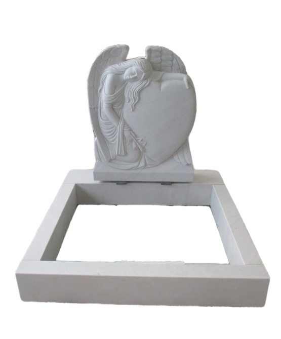 Grabanlage, Engelstein mit Herzen aus Weiß Marmor